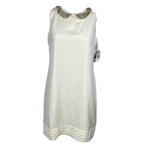 NWT Gabby Skye Dress Womens Sz‎ 8 Sleeveless Shift Ivory White Beaded Collar